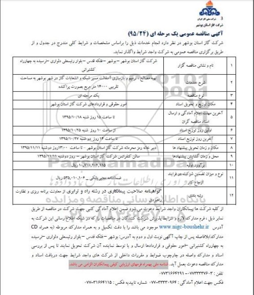 آگهی مناقصه عمومی یک مرحله ای , مناقصه تهیه مصالح ، ترمیم و بازسازی آسفالت مسیر شبکه و  ... 