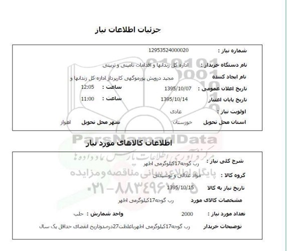 استعلام, استعلام رب گوجه 17 کیلوگرمی اطهر 