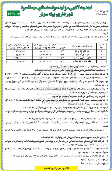 مزایده , مزایده واگذاری واحدهای مهمانسرا - 95.09.30 نوبت دوم