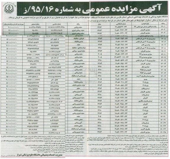 آگهی مزایده عمومی , مزایده تعداد 35 دستگاه خودرو مازاد بر نیاز 