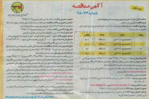 آگهی مناقصه , مناقصه خرید انواع تابلو توزیع 