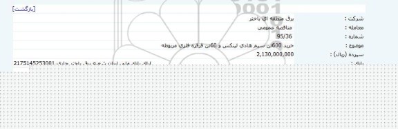 مناقصه خرید 600 تن سیم هادی لینکس