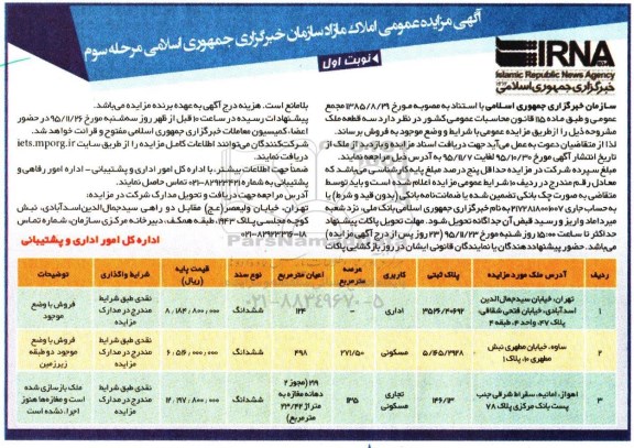 مزایده,مزایده سه قطعه ملک کاربری اداری مسکونی تجاری