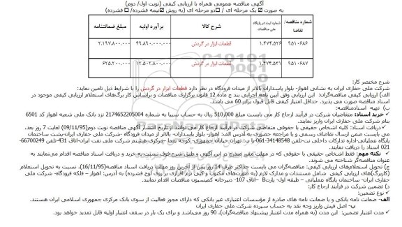 آگهی مناقصه عمومی, مناقصه قطعات ابزار در گردش