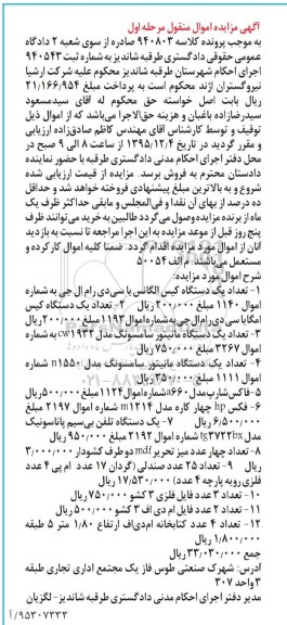 آگهی مزایده اموال منقول, مزایده دستگاه کیس الگانس با سی دی رام ال جی ....