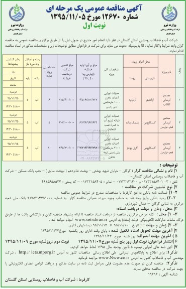 آگهی مناقصه عمومی یک مرحله ای,مناقصه  عملیات اجرایی احداث مخزن 1000 مترمکعبی بتنی زمینی 