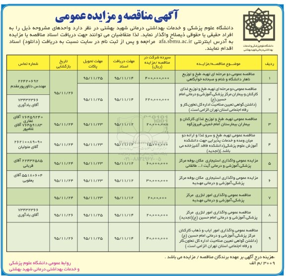 آگهی مناقصه و مزایده عمومی, مزایده عمومی واگذاری استیجاری مکان بوفه مرکز پزشکی آموزشی و  ...