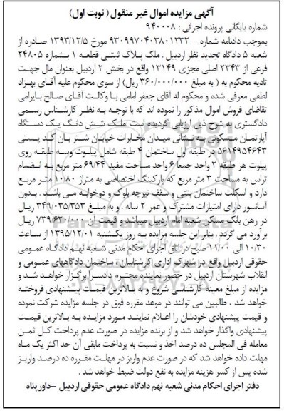 مزایده,مزایده ملک پلاک ثبتی مساحت مفید 69.44متر