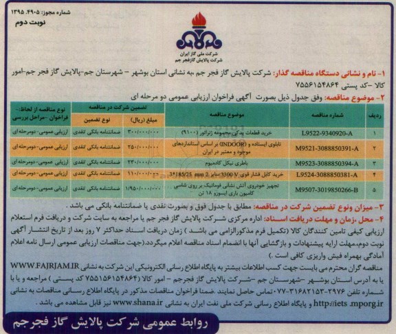 مناقصه , مناقصه خرید قطعات یدکی مجموعه ژنراتور و ... نوبت دوم 