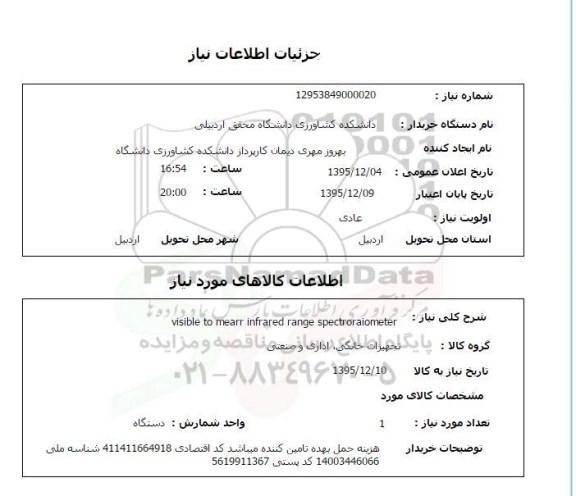 استعلام , استعلام VISIBLE TO MEARR INFRARED RANGE SPECTRORAIOMETER