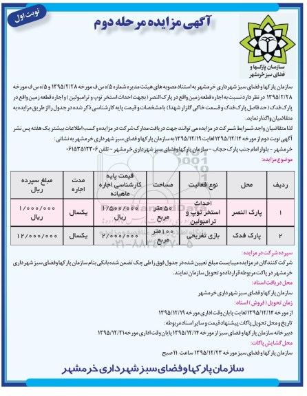 آگهی مزایده , مزایده اجاره قطعه زمین ... - مرحله دوم نوبت اول 