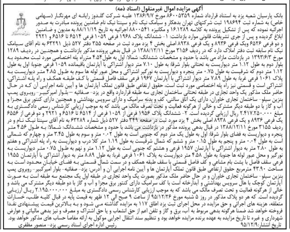 مزایده,مزایده ششدانگ پلاک 1968 و 1956 فرعی