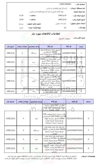 استعلام تجهیزات کامپیوتر 