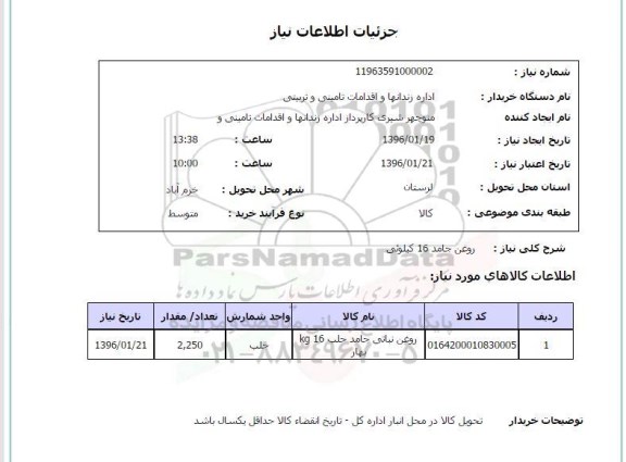 استعلام , استعلام روغن جامد 16 کیلویی