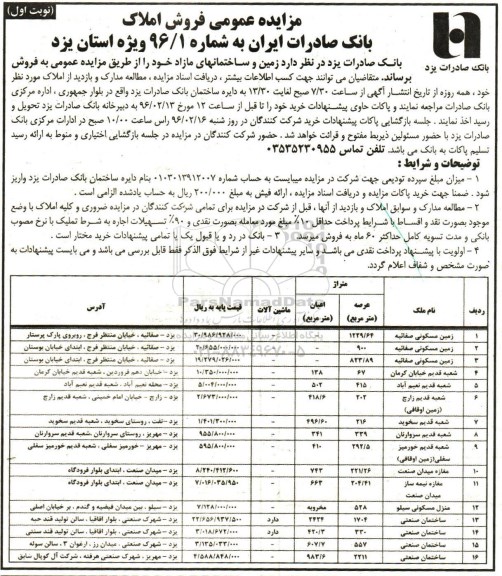 مزایده,مزایده فروش زمین و ساختمانهای مازاد 