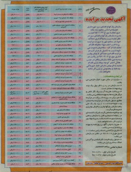 آگهی تجدید مزایده , مزایده واگذاری اجاره املاک تجدید نوبت دوم