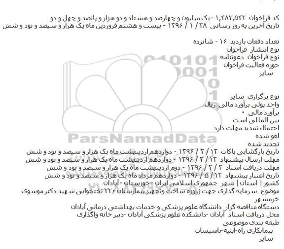 فراخوان سرمايه گذاری جهت پروژه ساخت وتجهيز بيمارستان ۲۲۰ تختخوابی