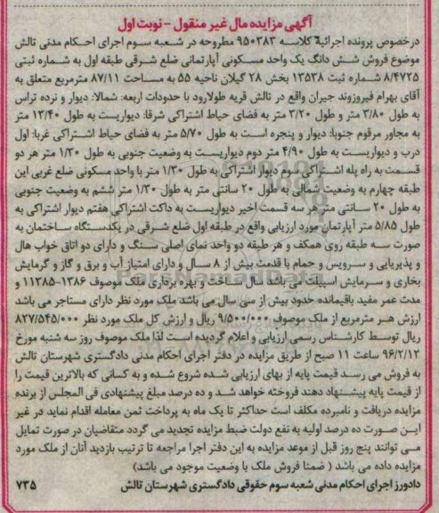 مزایده,مزایده ششدانگ واحد مسکونی اپارتمانی 87.11متر 