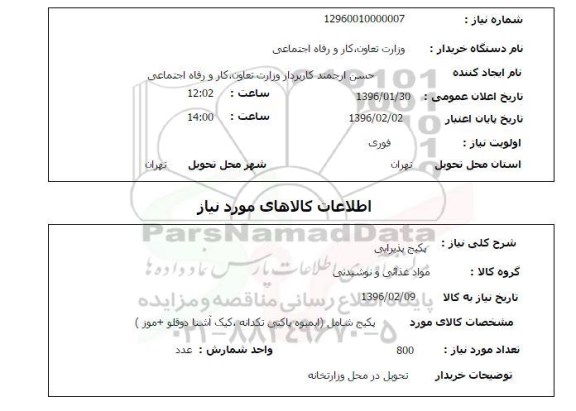 استعلام، استعلام  پکیج پذیرایی 