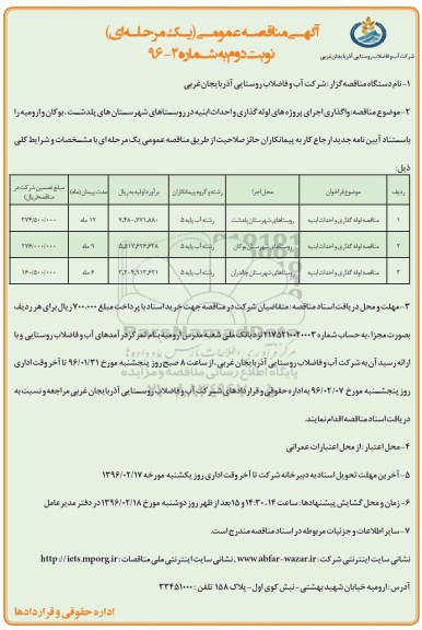 آگهی مناقصه عمومی , مناقصه لوله گذاری و احداث ابنیه -نوبت دوم 