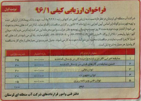 فراخوان ، فراخوان ارزیابی کیفی تهیه فهرست و کوتاه