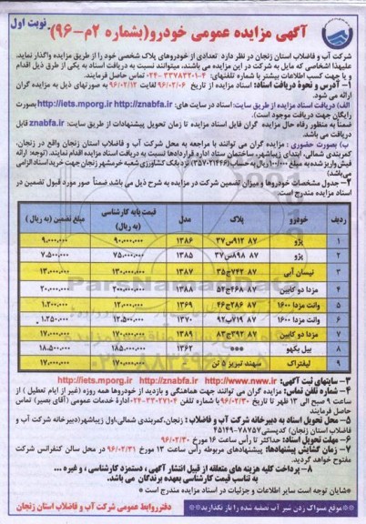 مزایده, مزایده عمومی تعدادی از خودروهای پلاک شخصی