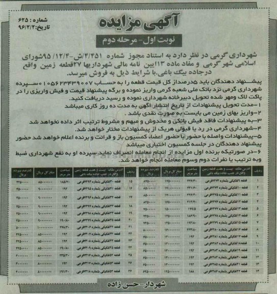 مزایده,مزایده فروش 27 قطعه زمین نوبت دوم 