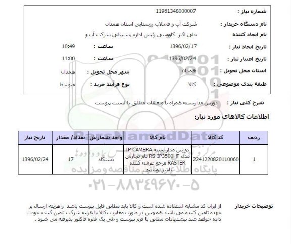 استعلام دوربین مداربسته همراه با متعلقات 