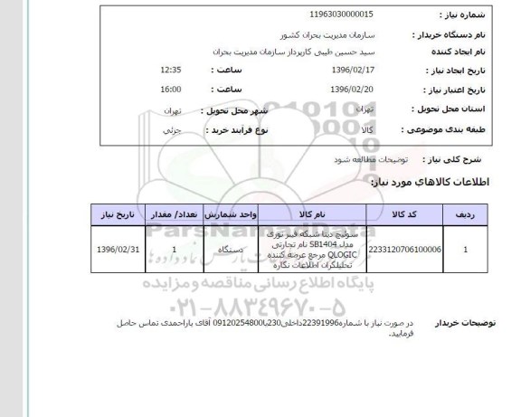 استعلام, استعلام سوئیچ دیتا شبکه فیبر نوری