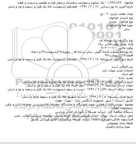 مزایده ، مزایده بهره برداری از فضایی جهت فروشگاه و نمایشگاه...