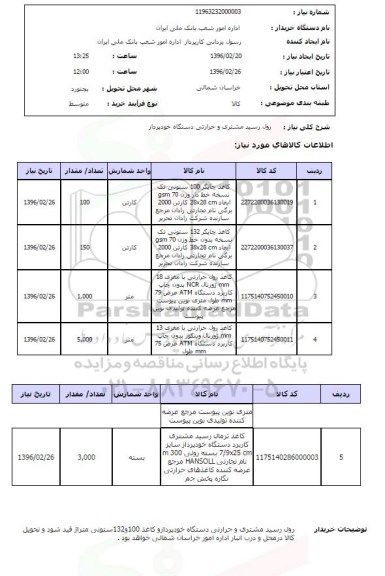 استعلام رول رسید مشتری و حرارتی دستگاه خودپرداز