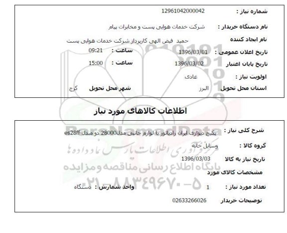 استعلام   پکیج دیواری