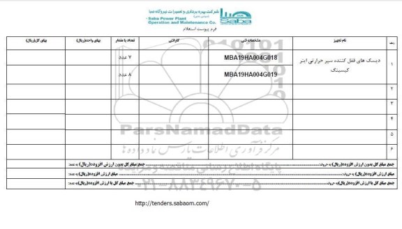 استعلام , استعلام دیسک های قفل کننده سپر حرارتی اینر کیسینگ 