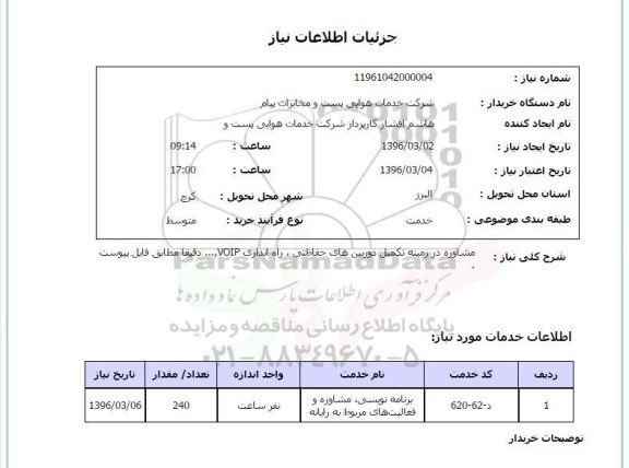 استعلام, استعلام مشاوره در زمینه تکمیل دوربین های حفاظتی، راه اندازی VOIP ... 