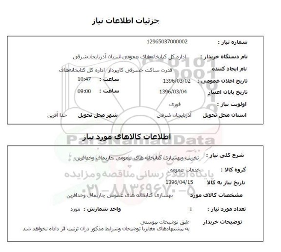 استعلام, استعلام تخریب و بهسازی کتابخانه های عمومی