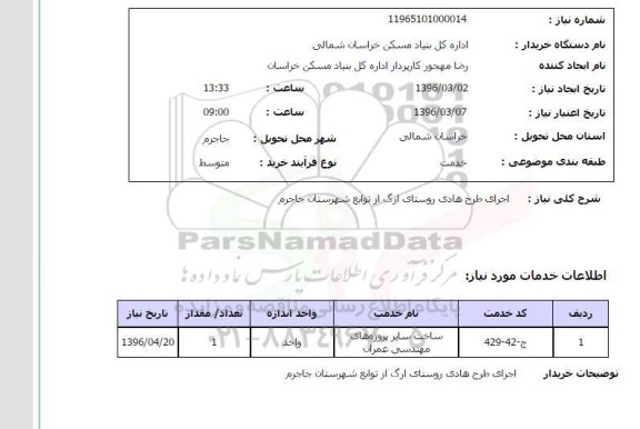 استعلام اجرای طرح هادی روستای ارگ از توابع شهرستان جاجرم