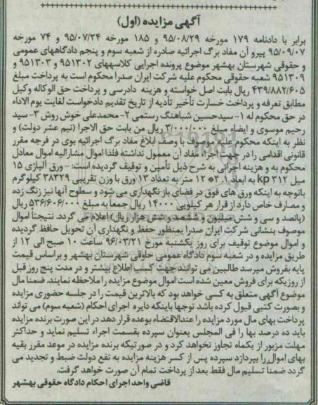 مزایده , مزایده فروش ورق آلیاژی 15 میل