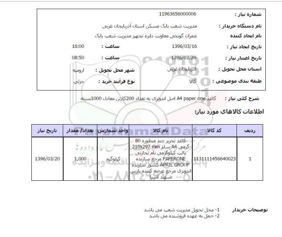 استعلام, استعلام کاغذ A4 PAPER ONE 