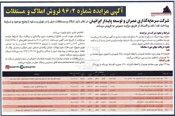 مزایده,مزایده فروش املاک و مستغلات در تهران و ساوه 