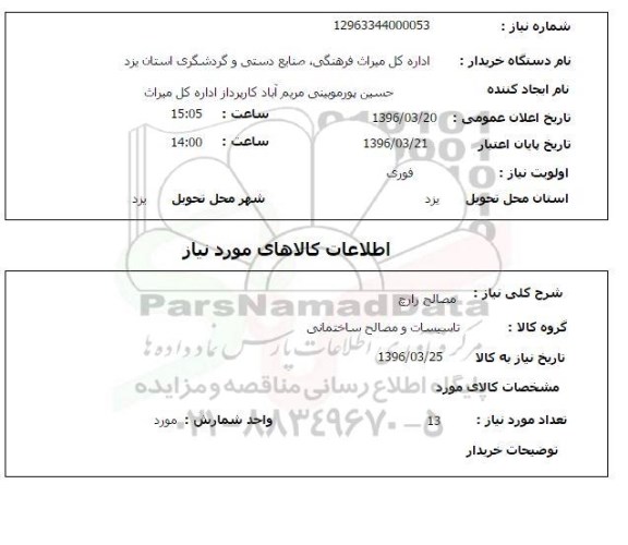 استعلام, استعلام مصالح زارچ 