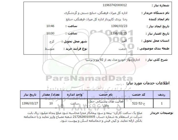 استعلام,استعلام اجاره چهارخودرو (پژو و پرشیا)