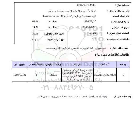 استعلام , استعلام پمپ هواده الکتریکی 