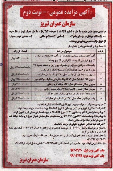 آگهی مزایده عمومی ,مزایده دستگاه جرثقیل دروازه ای نوبت دوم 