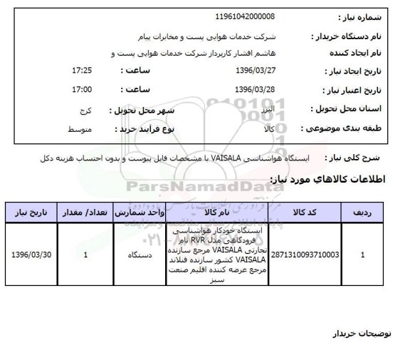 استعلام, استعلام ایستگاه هواشناسی VAISALA