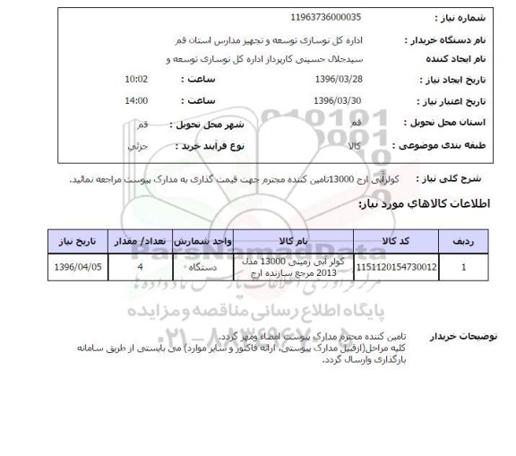 استعلام, استعلام کولر آبی ارج 13000