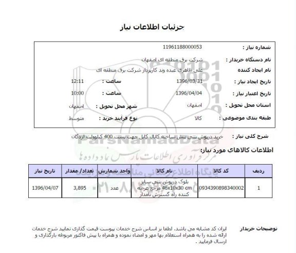 استعلام ,استعلام خرید درپوش بتنی پیش ساخته کانال کابل 