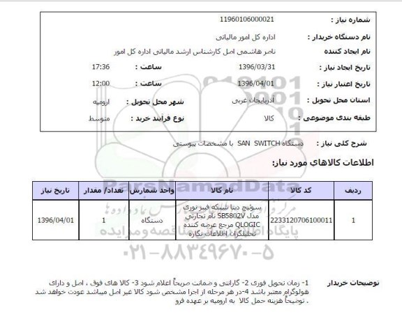 استعلام , استعلام دستگاه SAN SWITCH 