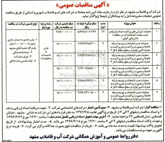 آگهی مناقصات عمومی,مناقصات عملیات کروکی های پراکنده اصلاح شبکه  و ... 