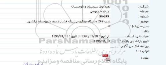 مناقصه نصب 249 دستگاه برقگیر 