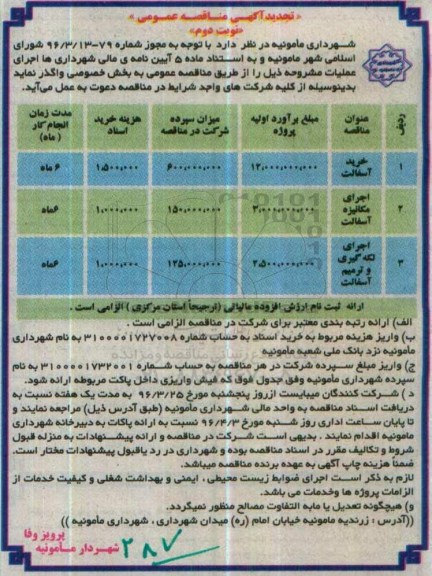 آگهی مناقصه عمومی,مناقصه خرید آسفالت نوبت دوم 